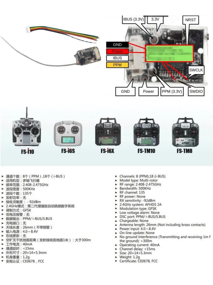 Flysky FS-8A 8CH 18CH Mini Rec - đánh giá và giá Drone Battery Plate