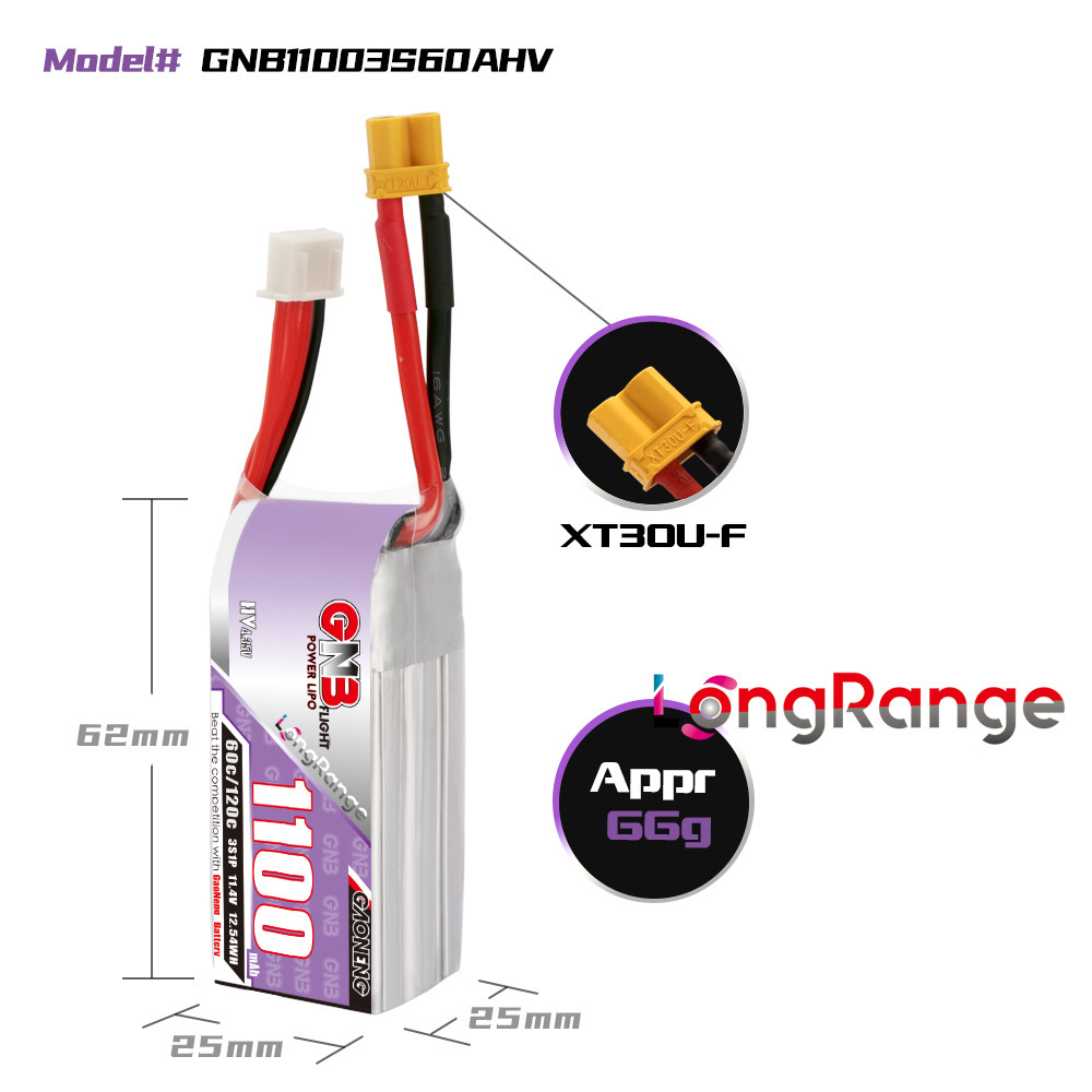 GNB 1100mAh 2S 3S 4S 6S 60C/12 - đánh giá và giá Drone Battery 4S